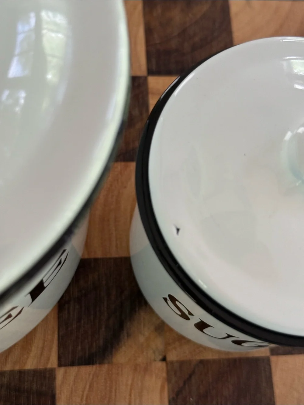 White and Black Enamel Coffee & Sugar Storage Canister Set